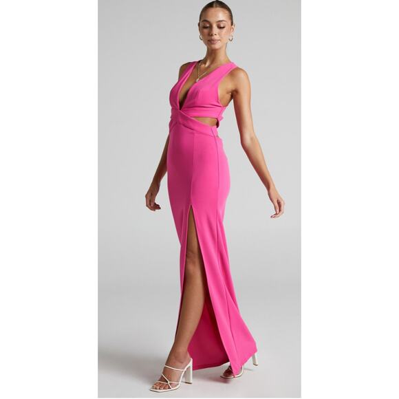 Showpo Anjie Pink Plunge V-Neck Maxi Formal Wedding Prom Dress Size 4 - Picture 2 of 10